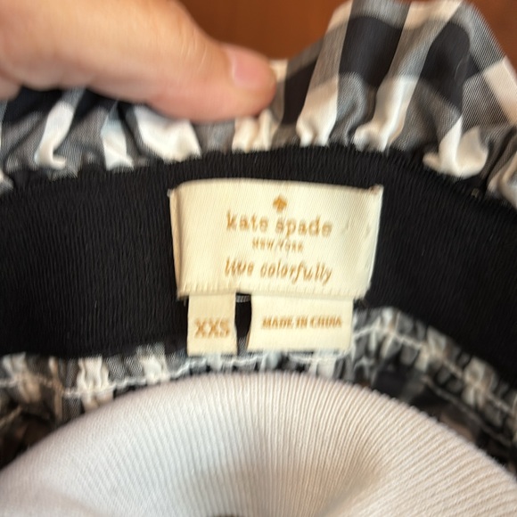 Kate Spade Gingham/Checked Black and White Off Shoulder Top XXS 3/4 Tie Sleeves - Picture 9 of 12